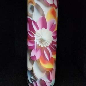Floral Pink and White Tumbler With Lid And Straw